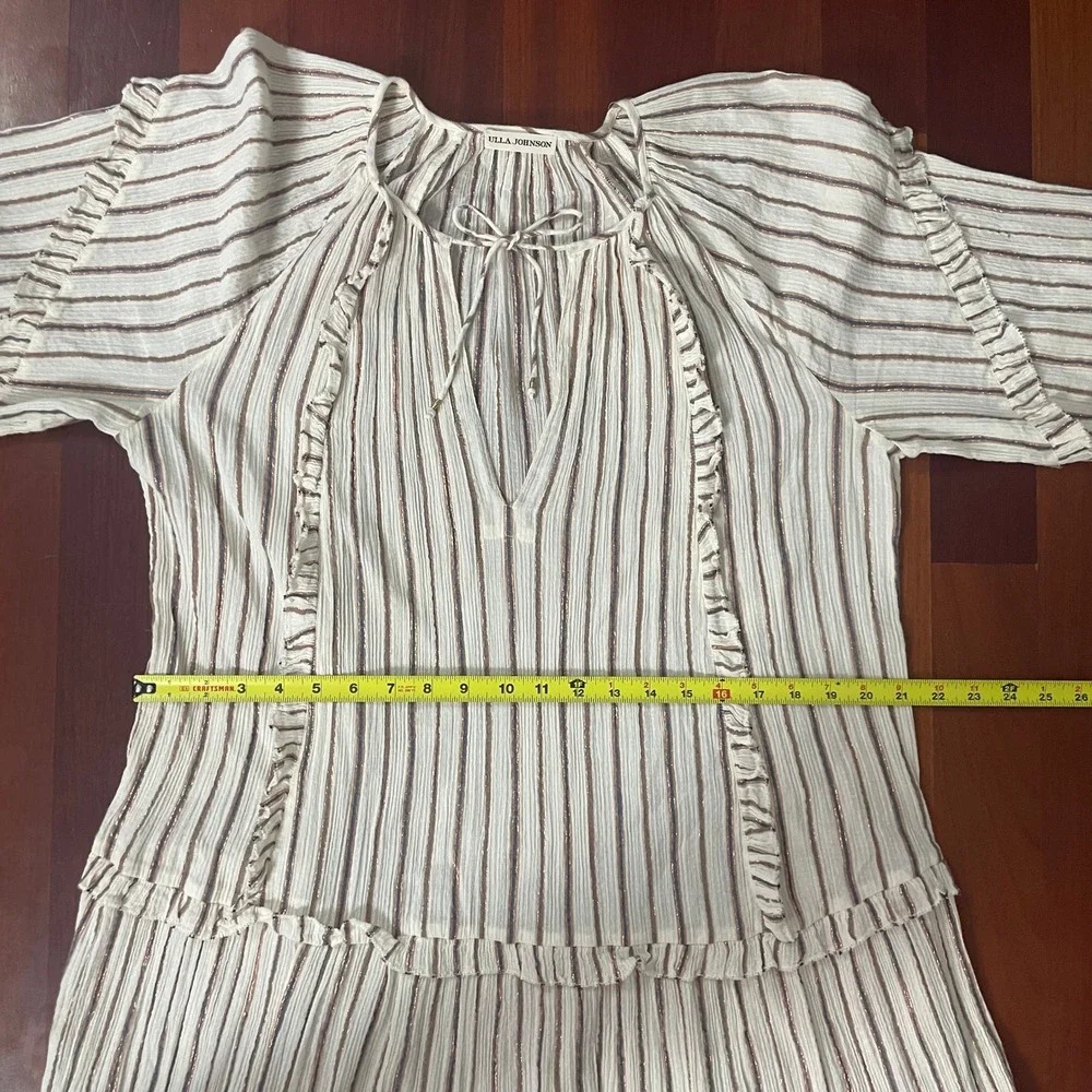Ulla Johnson Imari Midi Dress In Cream‎ Long Sleeve Striped Oversized Size 6 - Picture 12 of 13